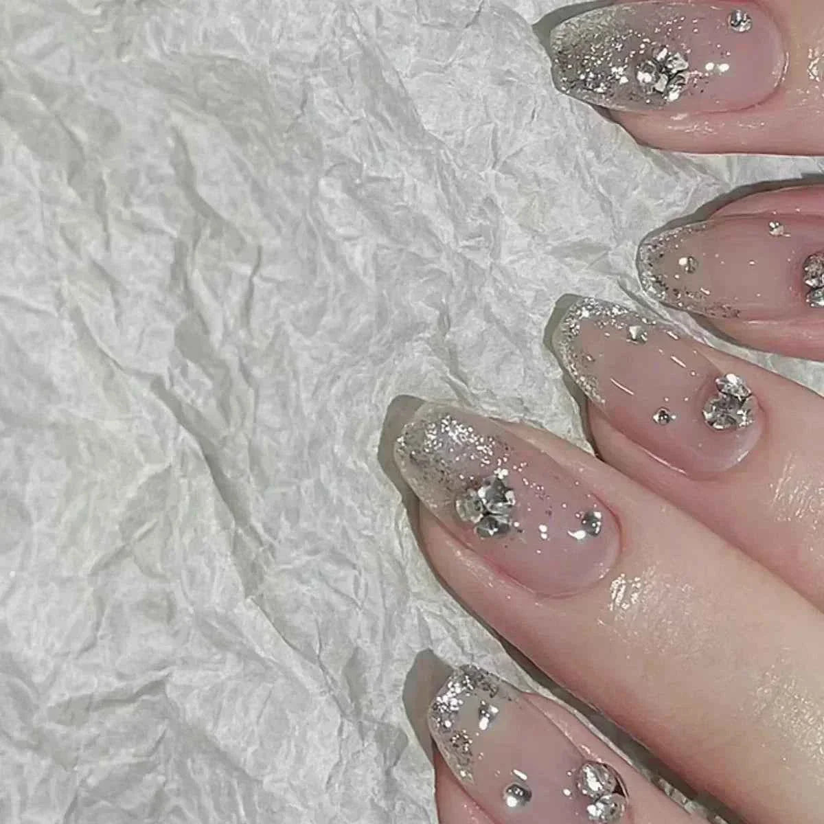 24pc Short Square Coffin Press On Nails - Glitter Diamond Blush Pink Cat Eye