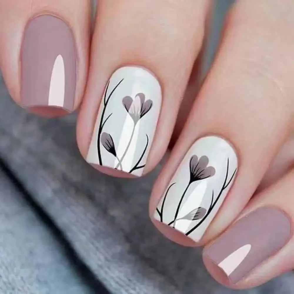 24Pcs Pink French Cartoon Snail Press-On False Nails