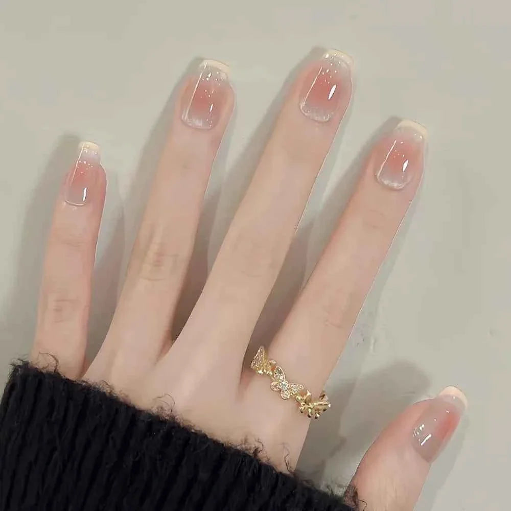 24pc Short Square Coffin Press On Nails - Glitter Diamond Blush Pink Cat Eye