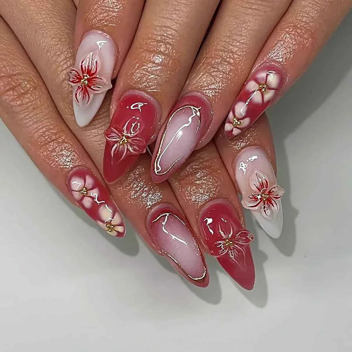 24pc Mid-Length Almond Press On Nails - Blue Smudge Full Cover Set