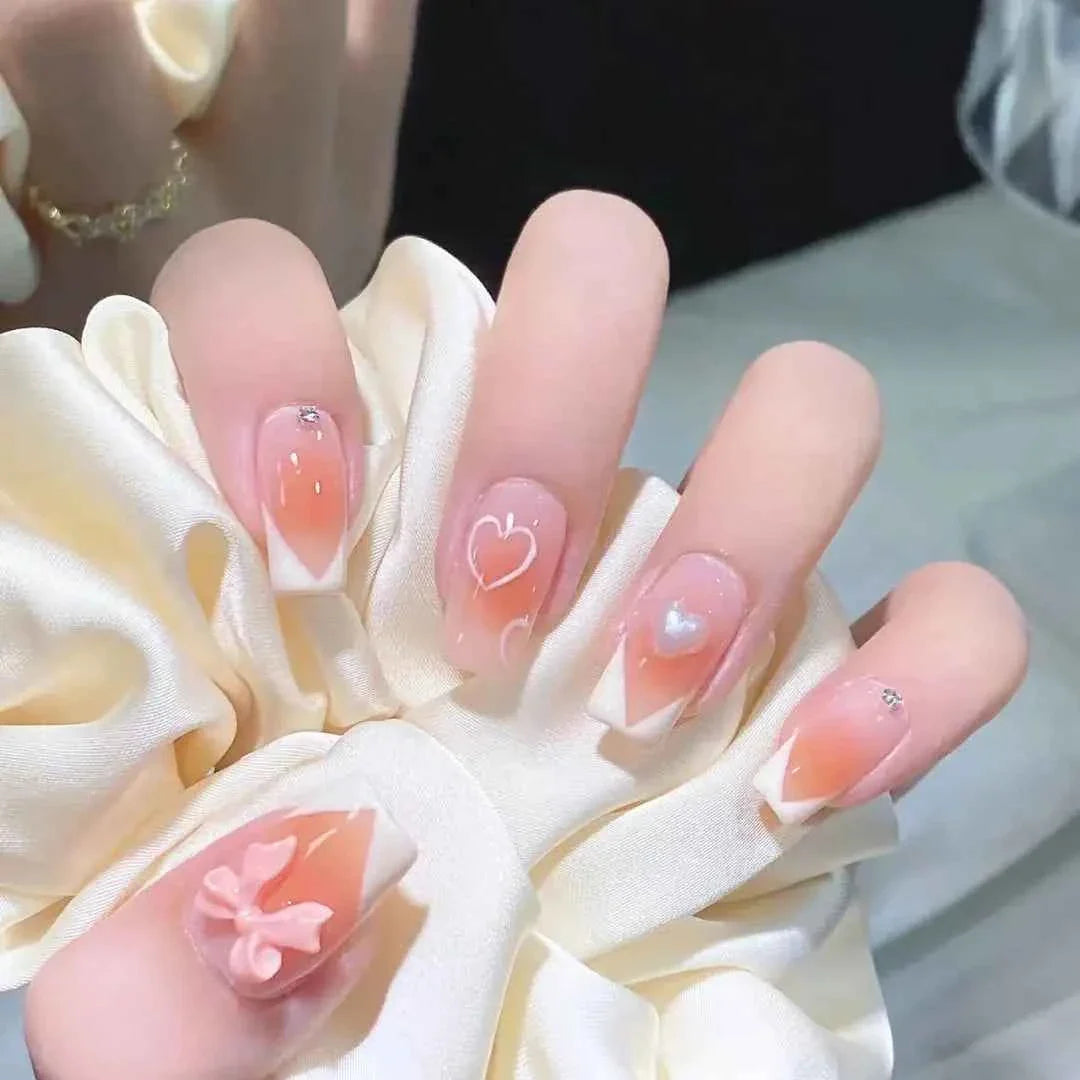 24pc Short Square Coffin Press On Nails - Glitter Diamond Blush Pink Cat Eye