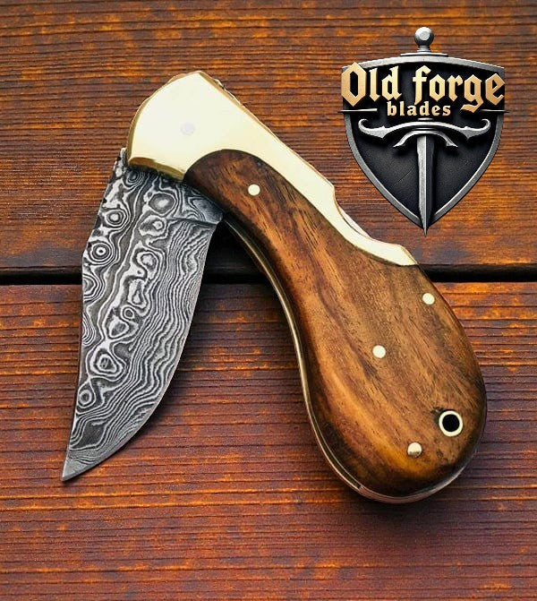 Handmade Damascus Steel Small Pocket Knife with Rosewood Handle