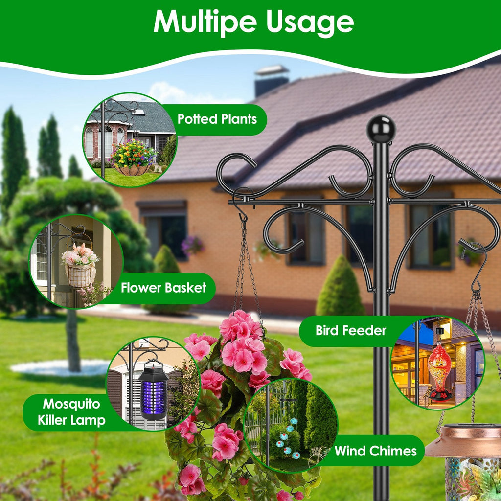 2 Packs 91in Heavy Duty Double Shepherds Hook Bird Feeder Pole Garden Hanging Holder with 5 Adjustable Height 5 Prong Base for Bird Feeder Garden Plan