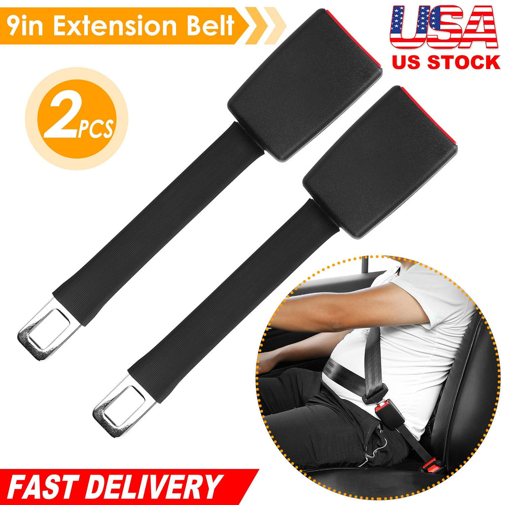 2Pcs Car Seat Belt Extender 9in Buckle Tongue Webbing Extension Safety Belt Auto Belt Clip Lengthening