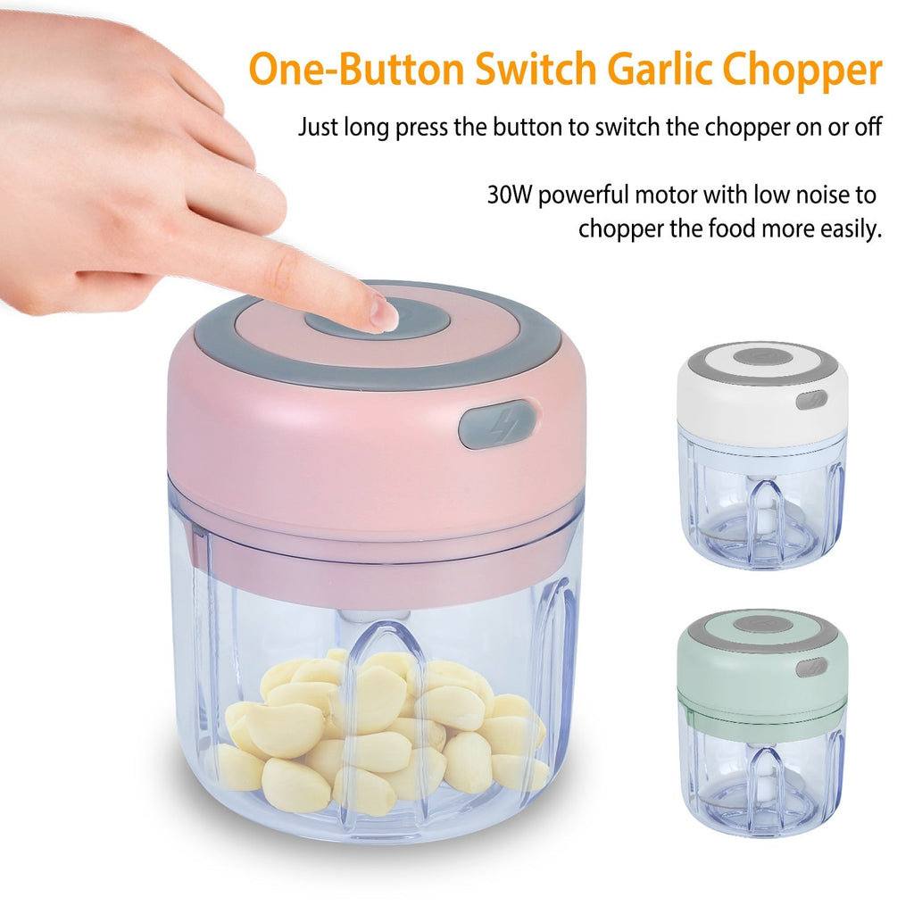 Mini Electric Garlic Chopper 8.45OZ Cordless Garlic Mincer Food Chopper Rechargeable Food Blender Chili Nut Onion Pepper Meat Ginger Baby Food