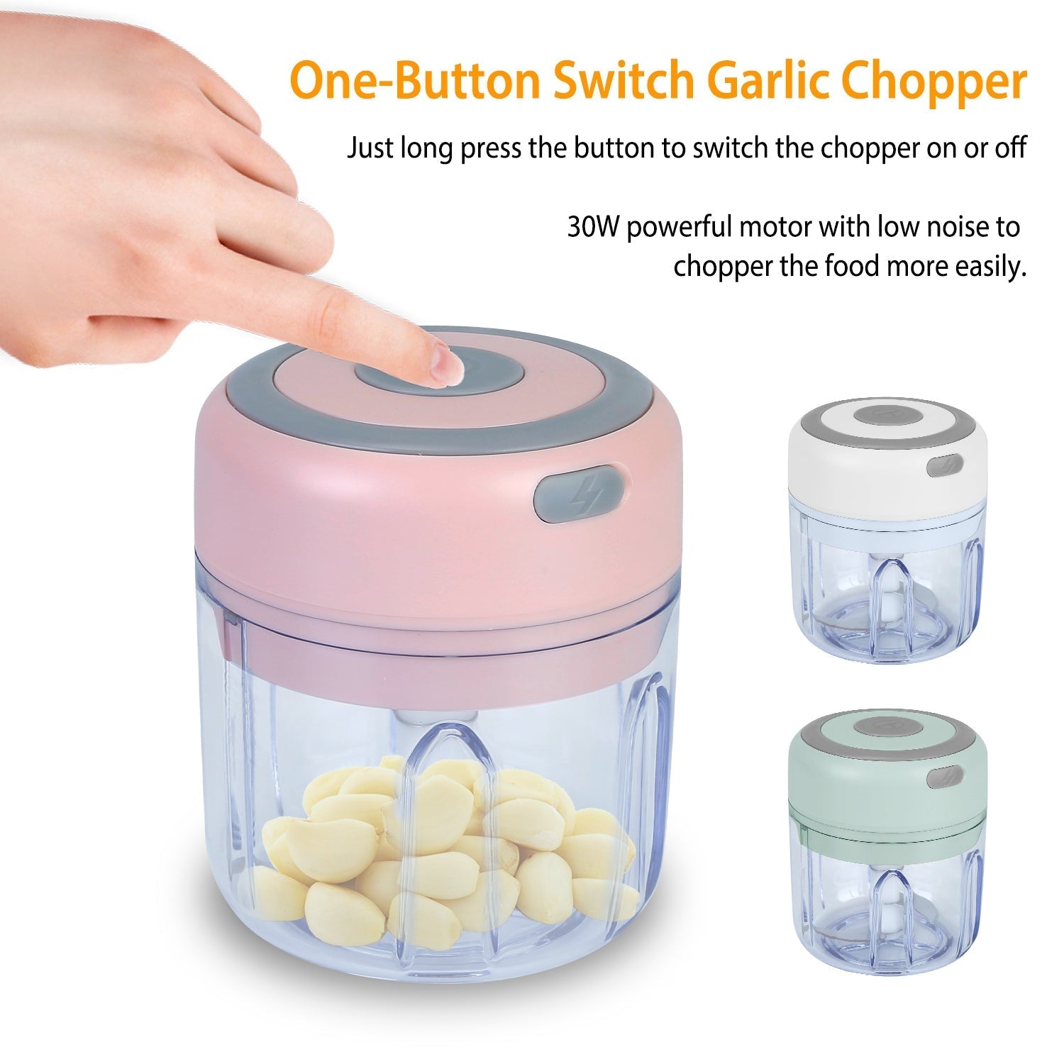 Mini Electric Garlic Chopper 8.45OZ Cordless Garlic Mincer Food Chopper Rechargeable Food Blender Chili Nut Onion Pepper Meat Ginger Baby Food