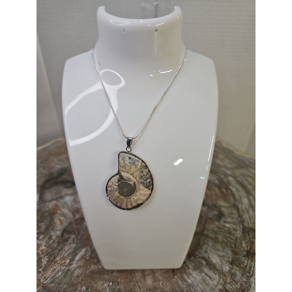 Ammonite Necklace Handmade 1 Pcs With 18in Silver Chain