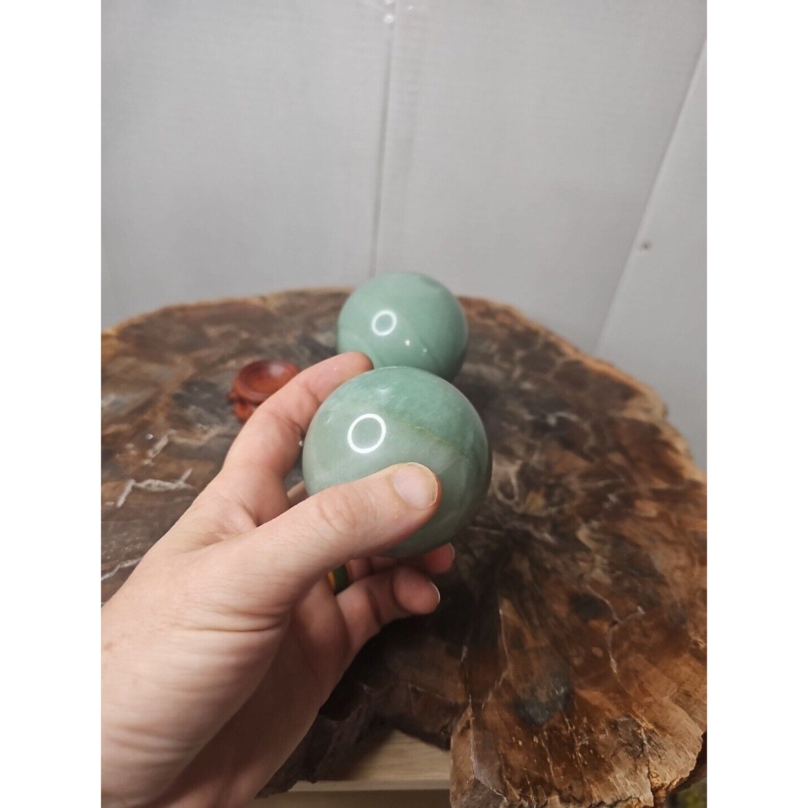 1.88LB 2Pcs A Set Of Natural Jade Crystal Jasper Sphere Ball Polished W/Stands