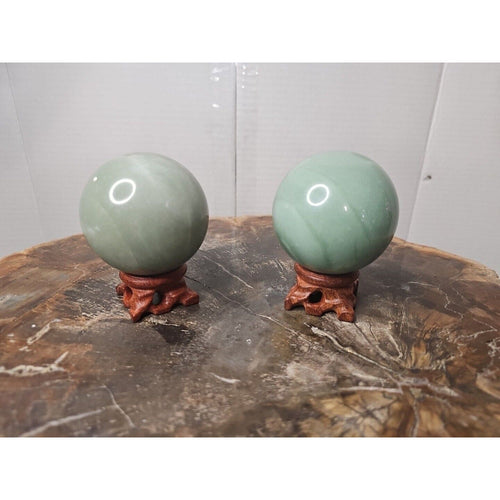 1.88LB 2Pcs A Set Of Natural Jade Crystal Jasper Sphere Ball Polished W/Stands