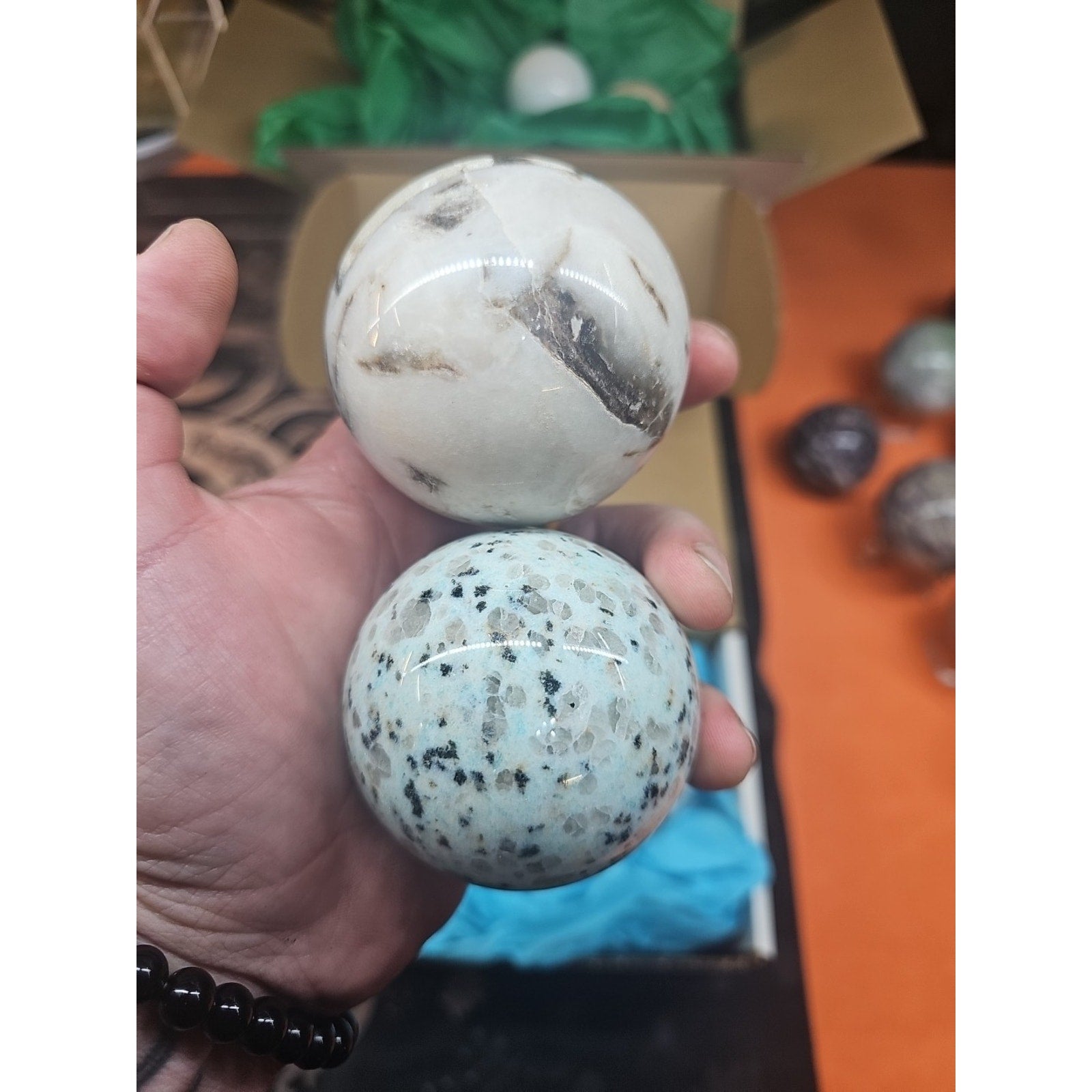 Ocean Jasper Spheres 60mm+ Set Of 2 Random Selection W/stands