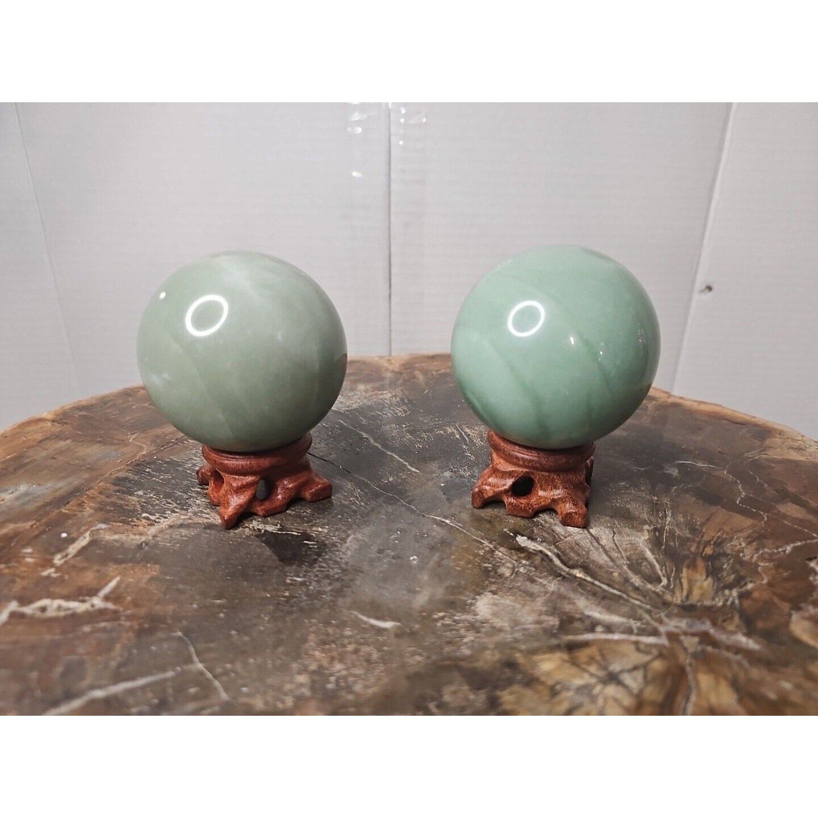 1.88LB 2Pcs A Set Of Natural Jade Crystal Jasper Sphere Ball Polished W/Stands