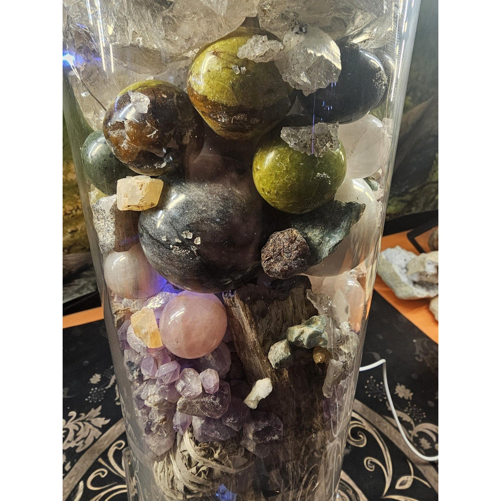 22lb Mixed Crystal Vase Collection - LED Fluorite Sphere & Amethyst | CrystalCloud Company