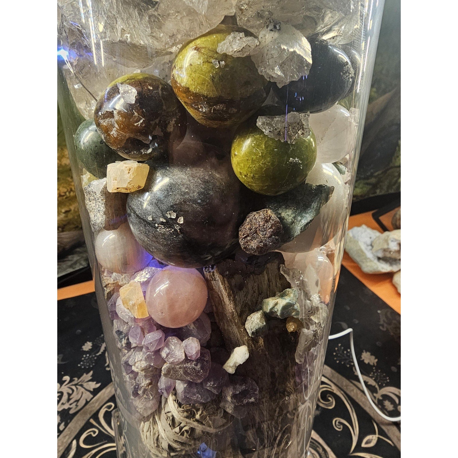 22lb Mixed Crystal Vase Collection - LED Fluorite Sphere & Amethyst | CrystalCloud Company