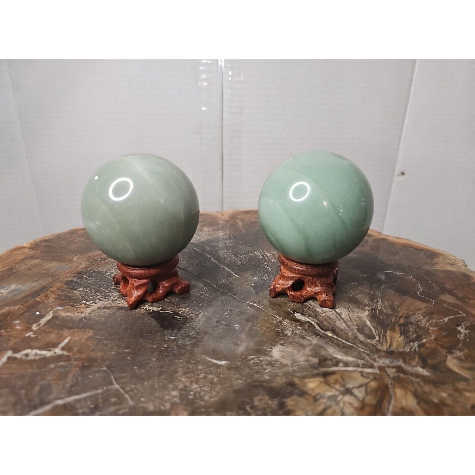 1.88LB 2Pcs A Set Of Natural Jade Crystal Jasper Sphere Ball Polished W/Stands