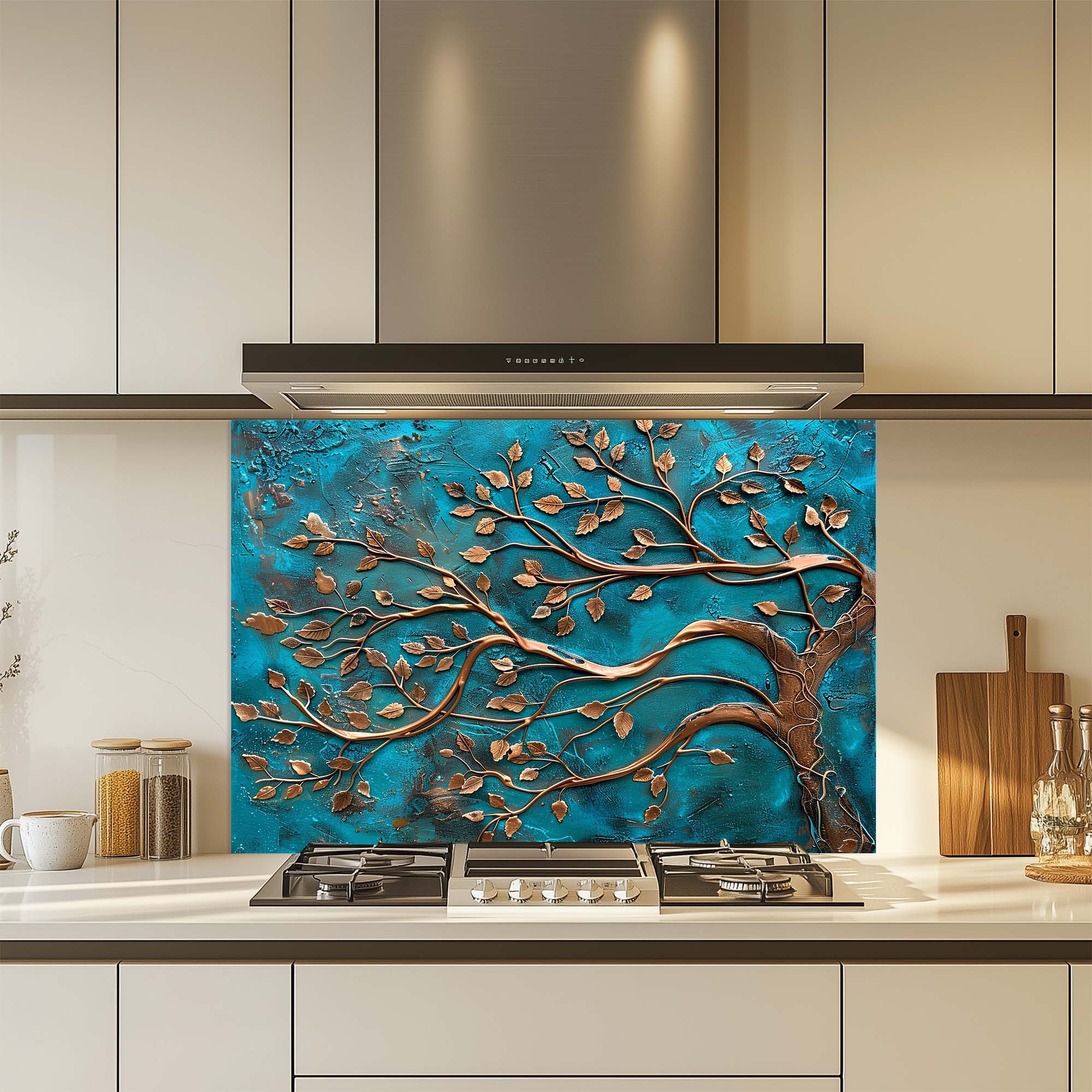 Bronze Harmony – Tempered Glass Backsplash for Kitchen – Copper Look Glass Backsplash
