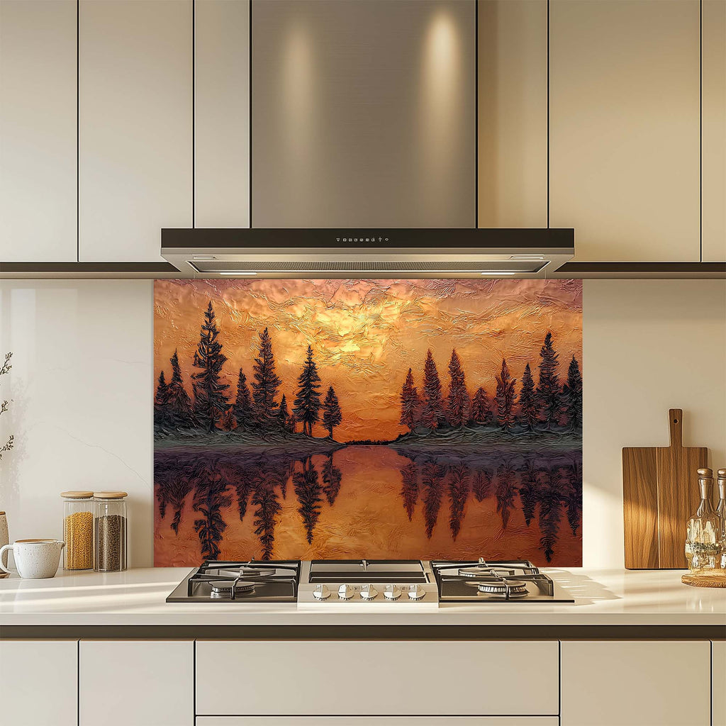 Sunset Reflection – Tempered Glass Backsplash for Kitchen – Copper Look Glass Backsplash