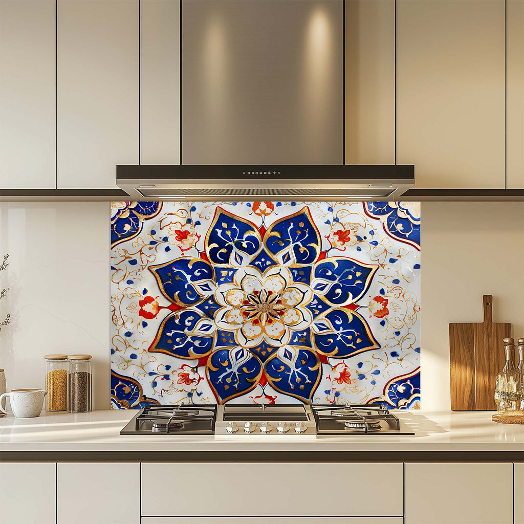 Oriental Blossom – Tempered Glass Backsplash for Kitchen – Mandala Kitchen Splashback