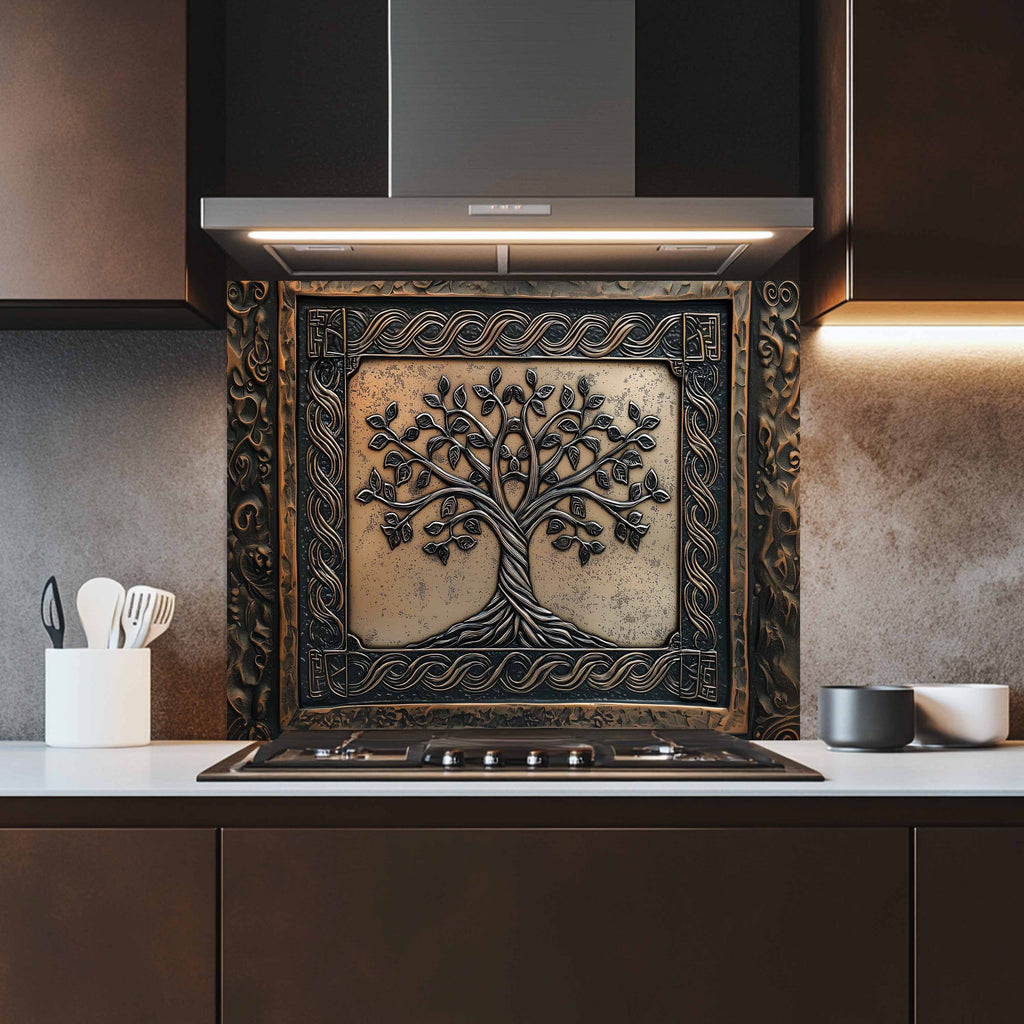 Custom Kitchen Backsplash – Bronze Heritage Tempered Glass Stove Backsplash