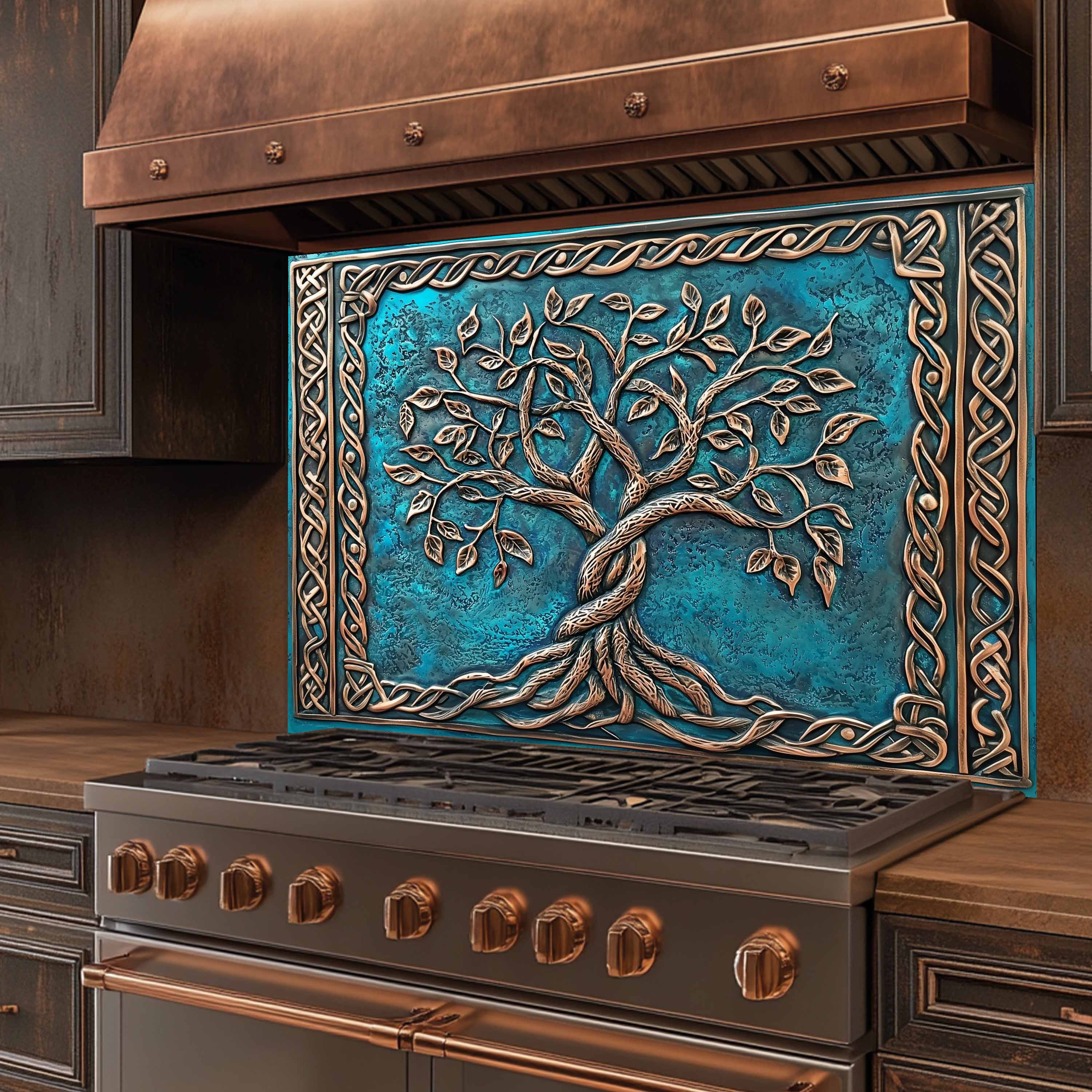 Custom Kitchen Backsplash – Aqua Heritage Tempered Glass Stove Backsplash