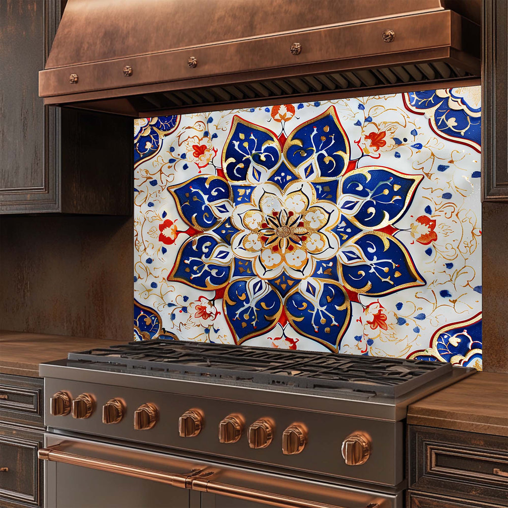 Oriental Blossom – Tempered Glass Backsplash for Kitchen – Mandala Kitchen Splashback