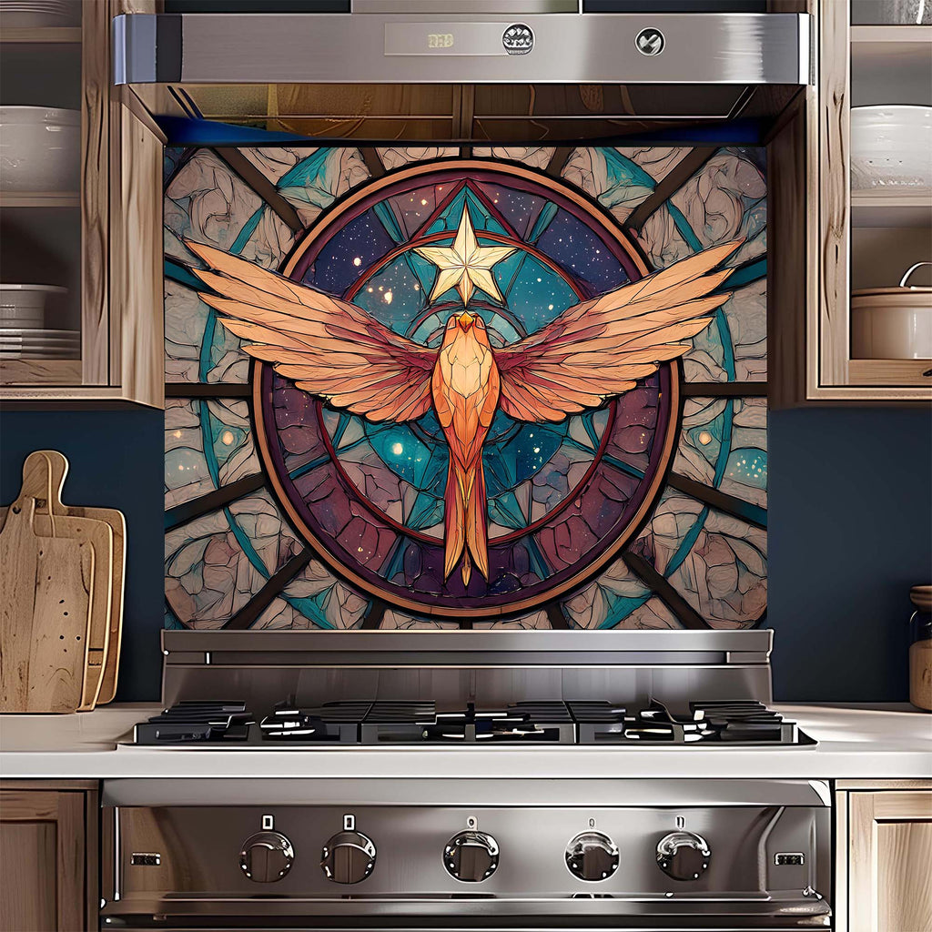 Custom Kitchen Backsplash – Celestial Ascent Tempered Glass Backsplash for Stove