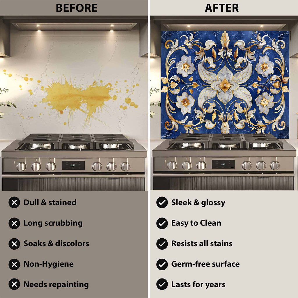 Custom Kitchen Backsplash – Imperial Bloom Tempered Glass Stove Backsplash