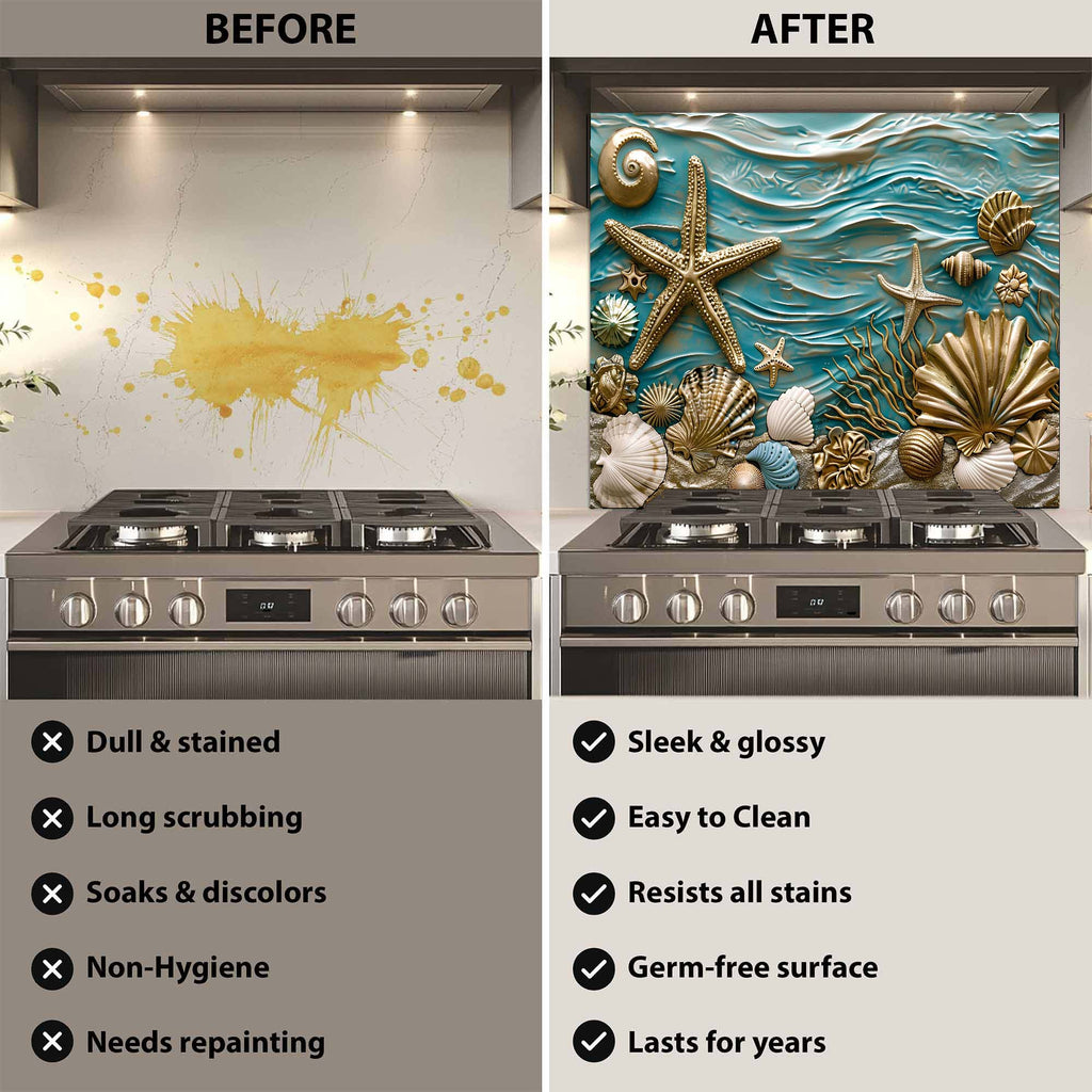 Custom Kitchen Backsplash – Ocean Serenity Tempered Glass Stove Backsplash