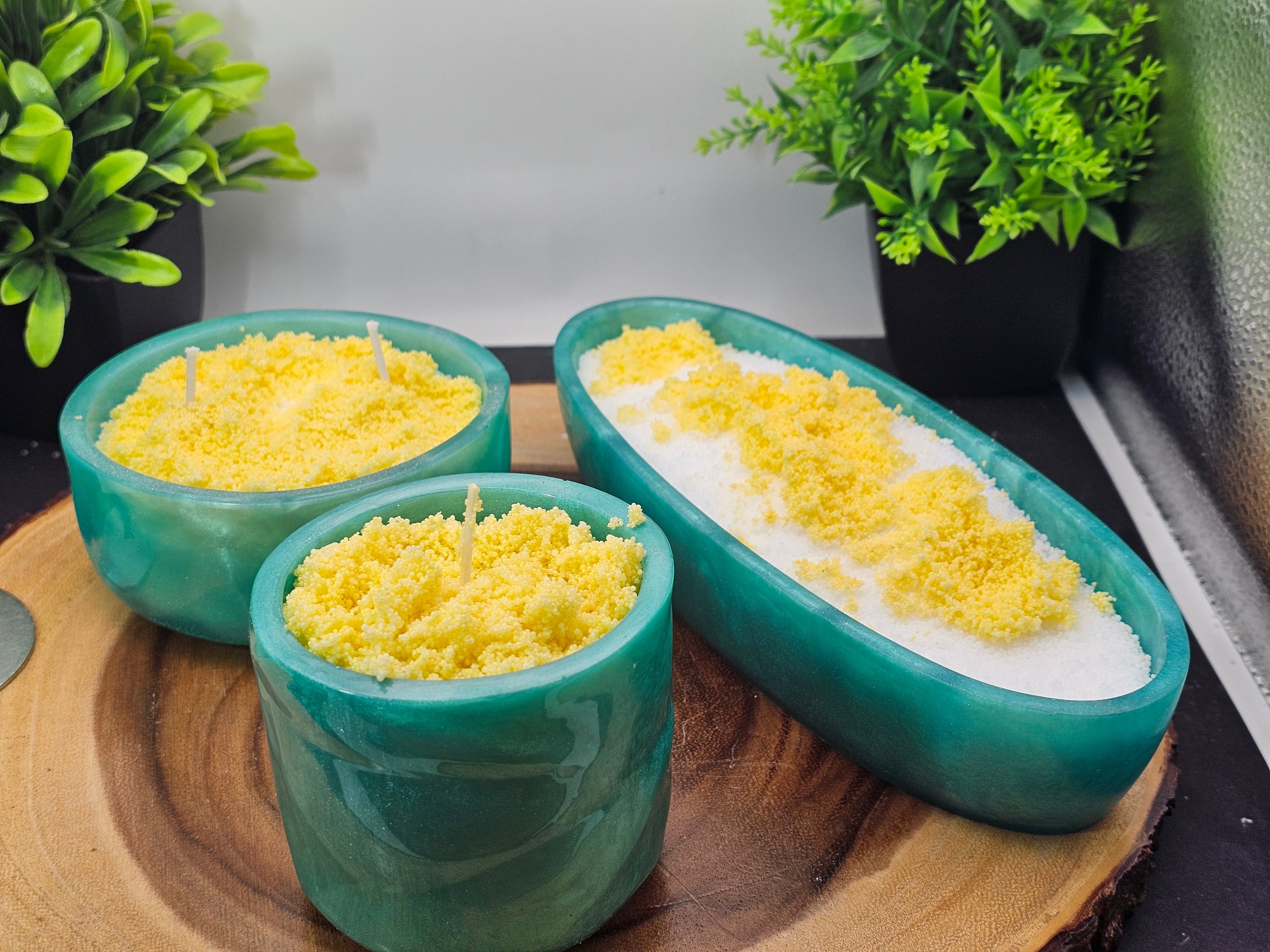 Teal lemon trio candle set