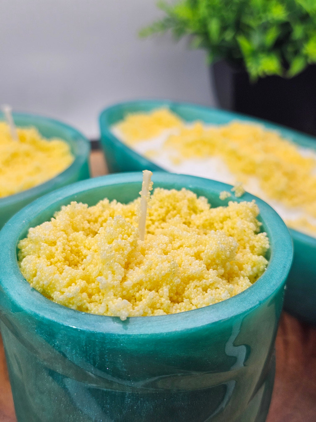 Teal lemon trio candle set
