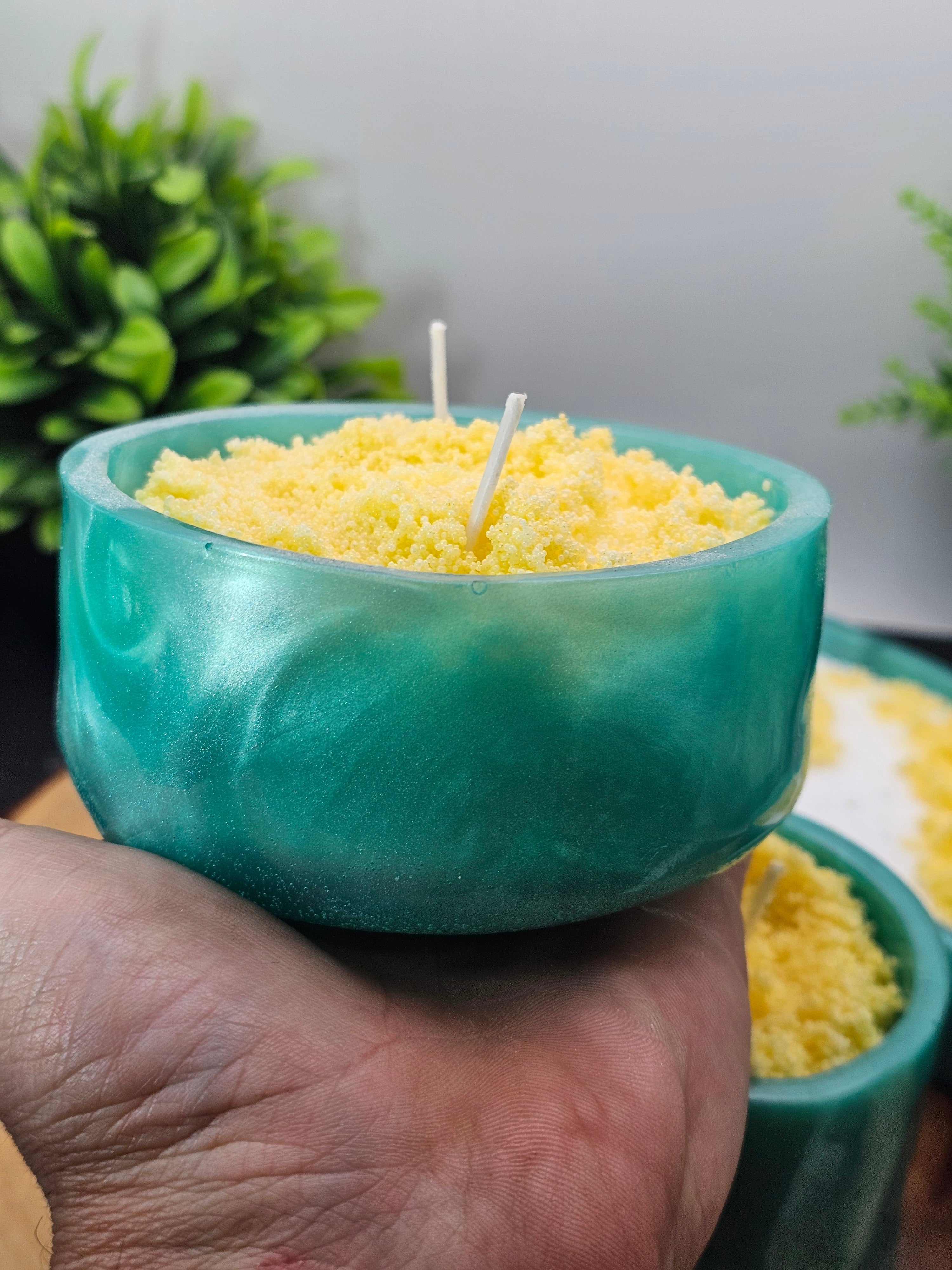 Teal lemon trio candle set