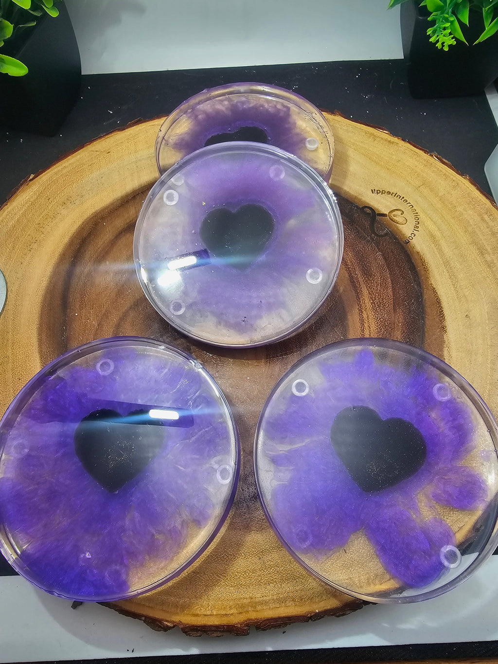 Obsidian heart coasters