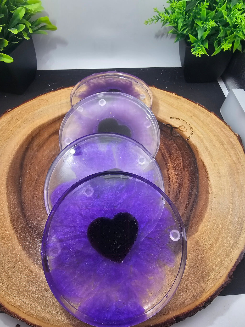 Obsidian heart coasters