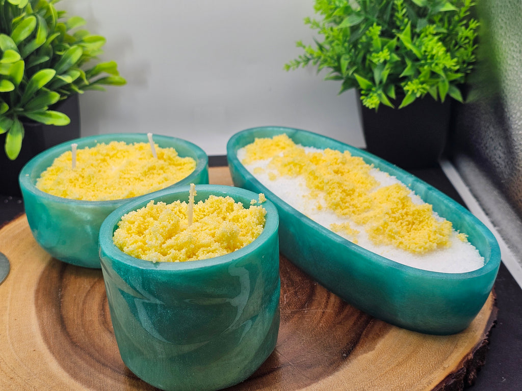 Teal lemon trio candle set