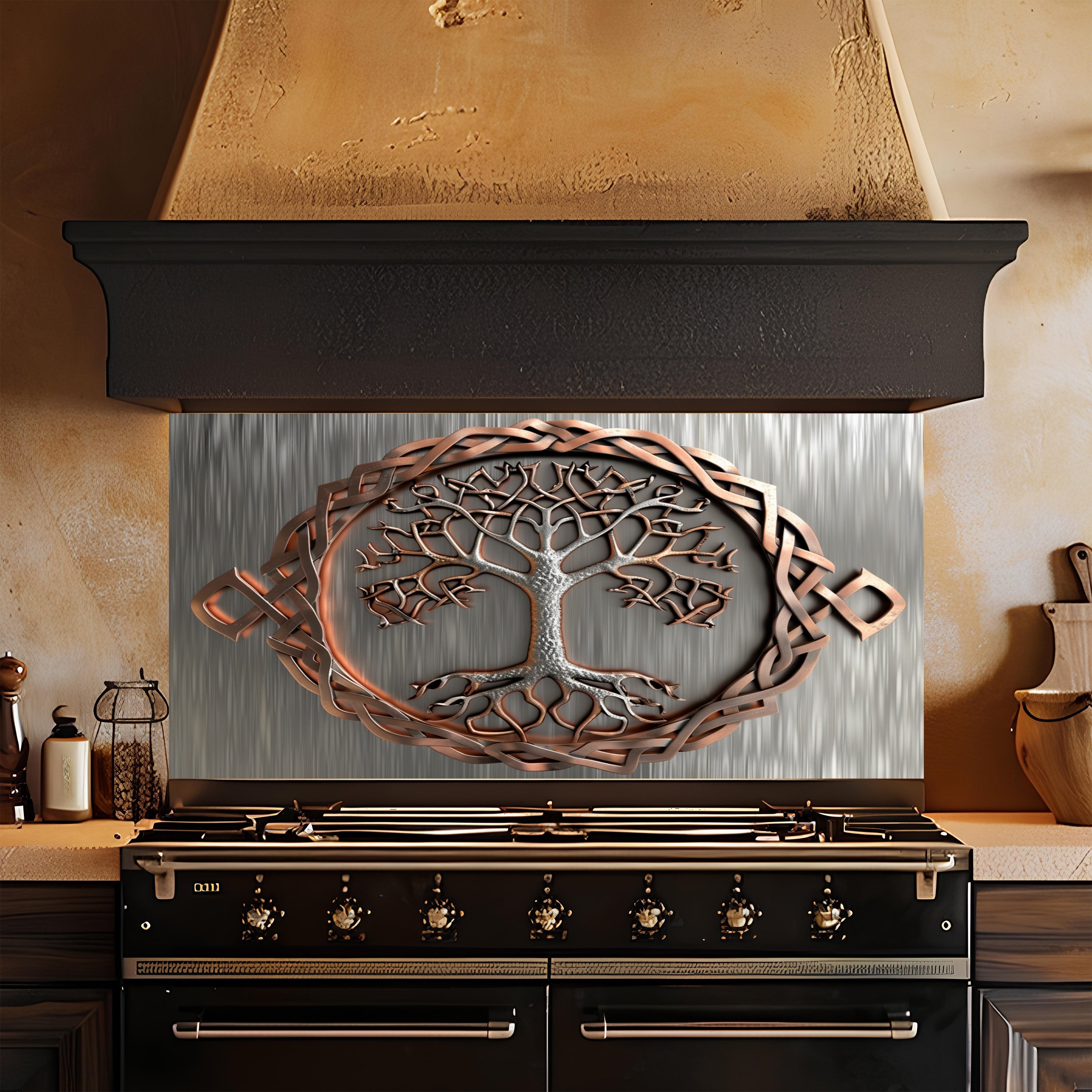 Tempered Glass Backsplash for Kitchen – Celtic Tree of Life Custom Splashback Glass Panel