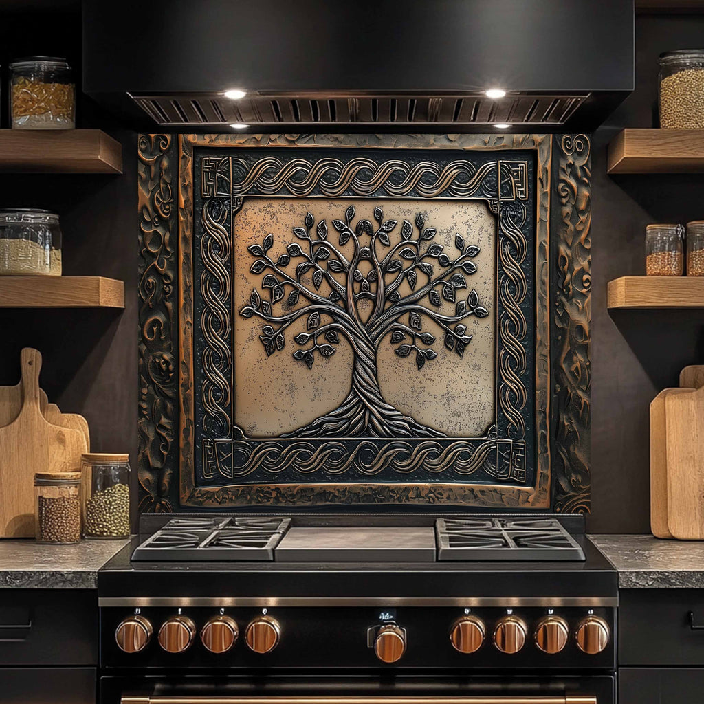 Custom Kitchen Backsplash – Bronze Heritage Tempered Glass Stove Backsplash