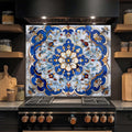Royal Blue Mandala – Tempered Glass Backsplash for Kitchen – Floral Tile Splashback