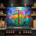 Rainbow Dragonfly – Tempered Glass Backsplash for Kitchen – Stained Glass Look Splashback