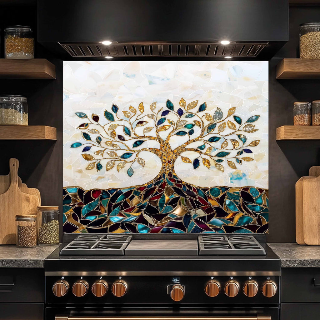 Custom Kitchen Backsplash – Gem Roots Tempered Glass Stove Backsplash