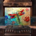 Custom Kitchen Backsplash – Rainbow Dragonfly Tempered Glass Stove Backsplash
