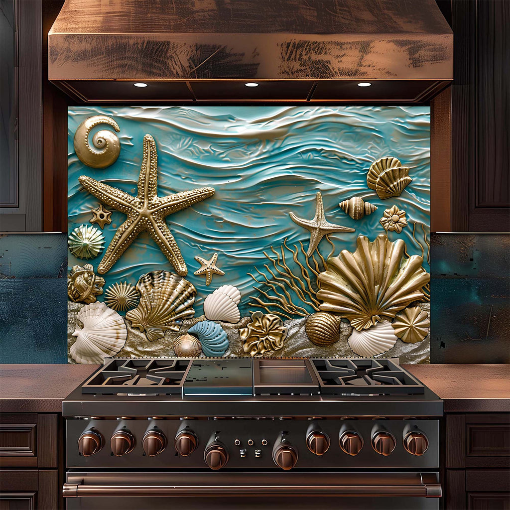 Custom Kitchen Backsplash – Ocean Serenity Tempered Glass Stove Backsplash