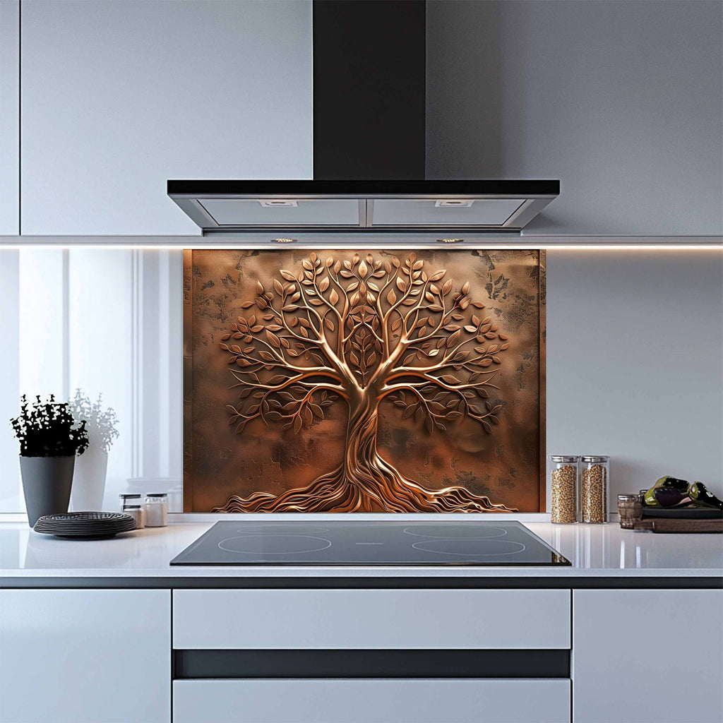 Custom Kitchen Backsplash – Amber Roots Tempered Glass Stove Backsplash