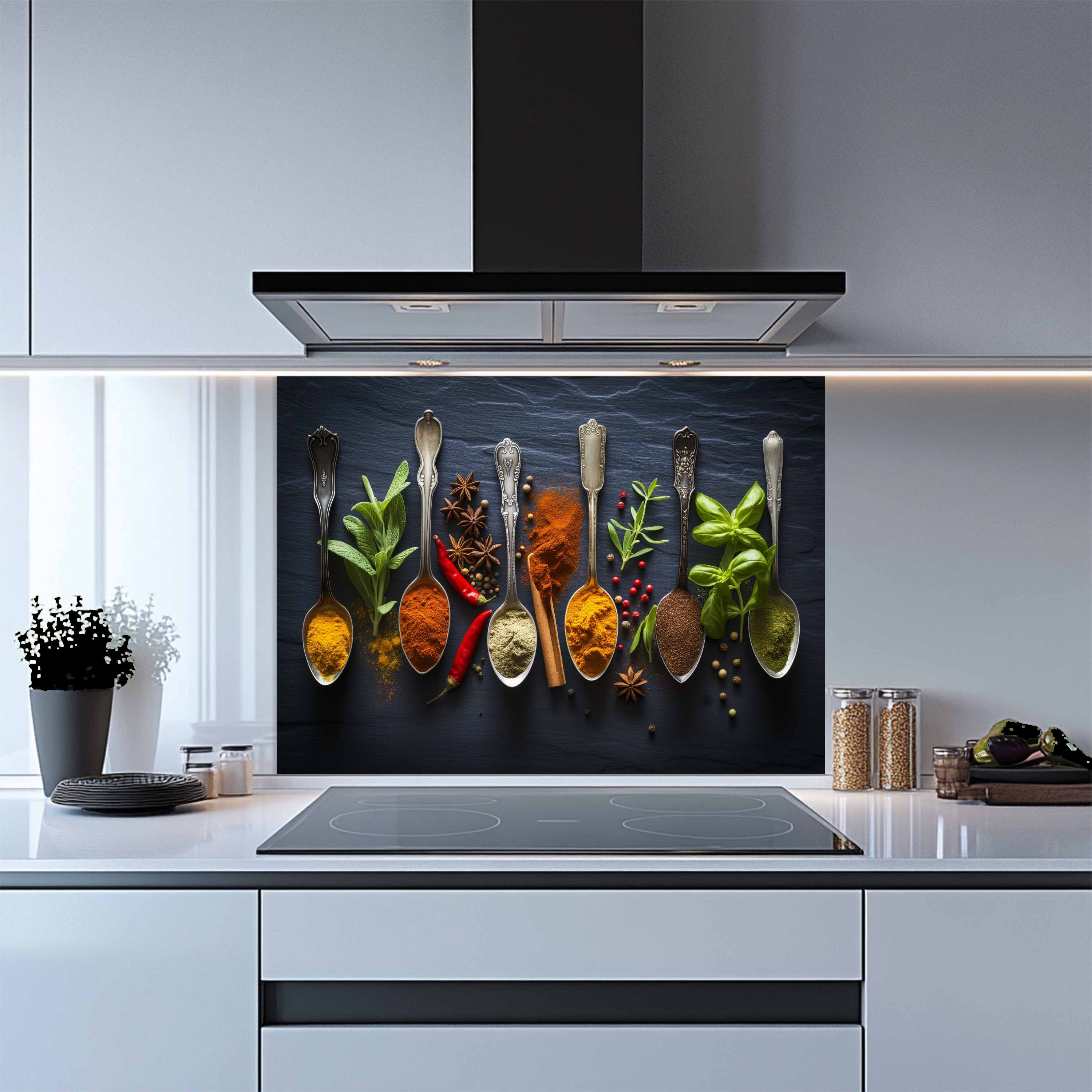 Spice Harmony Tempered Glass Backsplash – Culinary Art Kitchen Wall Decor